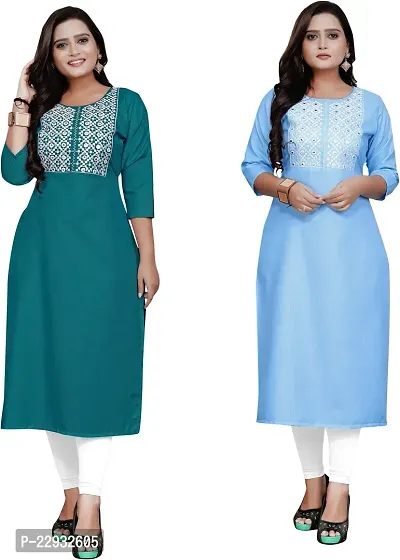 A-Line Multicoloured  Cotton Blend Kurta For Women-thumb0