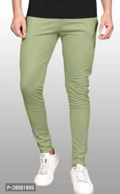 Stylish Green Cotton Solid Regular Track Pants For Men-thumb0
