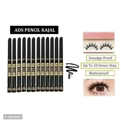 Asd 12Pc-Set Black Kajal Pencil Waterproof Long Lasting For Women And Girls Kajal Liner Combo Waterproof Smudge Proof-thumb0