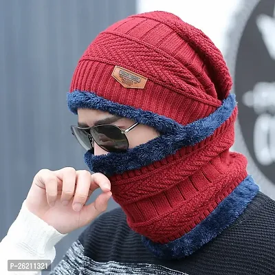 Woolen Winter Wear Cap with Neck Muffler Set Unisex-thumb0