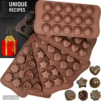 Chocolate Silicon Mould, Random Design Chocolate Mould for Baking Making Chocolates (Pack of 6)-thumb0