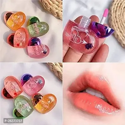 Lip Gloss Tint For Dry And Chapped Lips In Cute Heart-Shaped Packaging Hydrating Lip Gloss for Dry Lips - Multicolour Metallic-Finished Packaging (Pack of 4)-thumb0