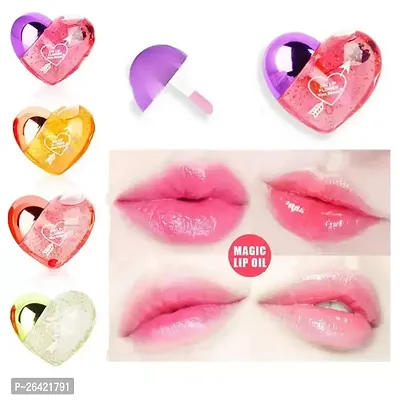 Lip Gloss Tint For Dry And Chapped Lips In Cute Heart-Shaped Packaging Hydrating Lip Gloss for Dry Lips - Multicolour Metallic-Finished Packaging (Pack of 4)-thumb0