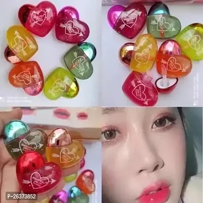 Heart shape Lip Gloss Tint For Dry And Chapped Lips In Cute Heart-Shaped Packaging- Multicolour Metallic-Finished Packaging (Pack of 6)-thumb0