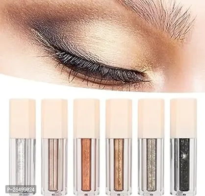 Liquid Glitter Eyeshadow Set, 6 Colors Metallic Glitter Shimmer Smokey Eye Looks Waterproof L