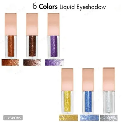 Liquid Glitter Eyeshadow Set, 6 Colors Metallic Glitter Shimmer Smokey Eye Looks Waterproof L