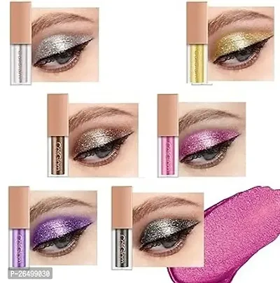 Liquid Glitter Eyeshadow Set, 6 Colors Metallic Glitter Shimmer Smokey Eye Looks Waterproof L