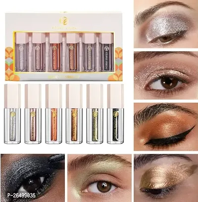 Liquid Glitter Eyeshadow Set, 6 Colors Metallic Glitter Shimmer Smokey Eye Looks Waterproof L