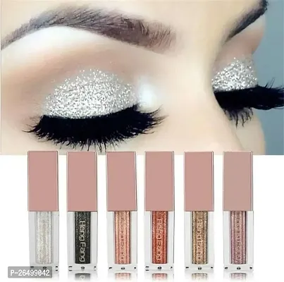 Liquid Glitter Eyeshadow Set, 6 Colors Metallic Glitter Shimmer Smokey Eye Looks Waterproof L