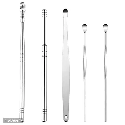 Stainless Steel Effective Ear Wax Cleaner Kit with a Storage Box - Set of 5 (Silver) Comfortable Ear Wax Picker | Ear Wax Cleaner for Baby and Adults | Hygiene Essentials-thumb0