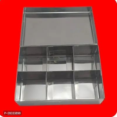 Compact Stainless Steel Pooja Peti 1 pc - 6 Partitions for Keeping Pooja Samagri