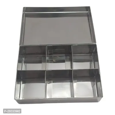 Compact Stainless Steel Pooja Peti 1 pc - 6 Partitions for Keeping Pooja Samagri