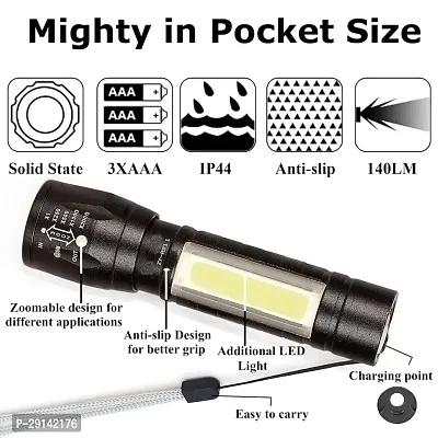 High-Powered Rechargeable LED Flashlight | Compact Tactical Handheld Torch Light | Pocket-sized COB Side Lantern Flashlight-thumb0