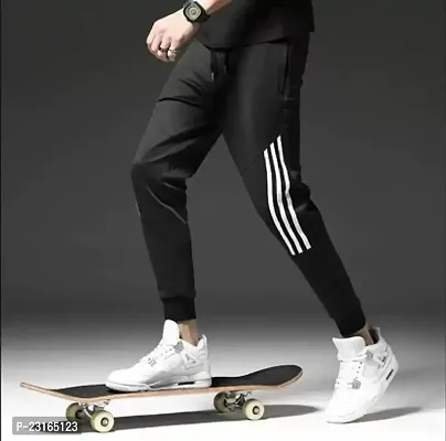 Men Striped Black white patti Track Pants-thumb0