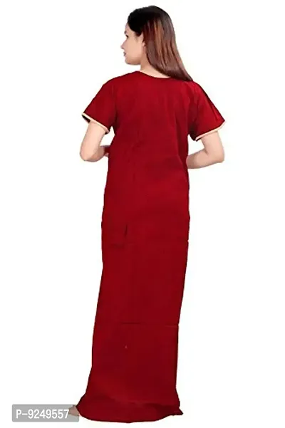 BAILEY SELLS Women's Cotton Embroidered Maxi Nightgown (BAILEY1429_Maroon_Free Size)-thumb4