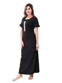 BAILEY SELLS Women Cotton Embroidered Maxi Nightgown (BSR0021_Black_Free Size)-thumb1