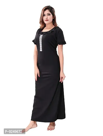 BAILEY SELLS Women Cotton Embroidered Maxi Nightgown (BSR0021_Black_Free Size)-thumb2