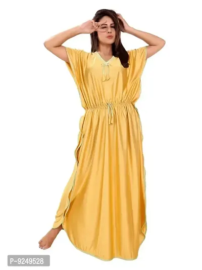 BAILEY SELLS Women's Satin Blend Kaftan /Nighty/Nightdress/Nightgown Yellow