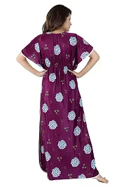 V - VENZA Women's Satin Kaftan Free Size Night Gown Lightweight Sleepwear Soft Knit V-Neck Casual Ladies Loungewear Printed Nightsuit Nightdress Wine-thumb1