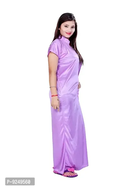 Bailey Stylish Free Size Women's Satin Night Gown/Nightwear/Nighty/Nightdress/Sleepwear Purple-thumb2