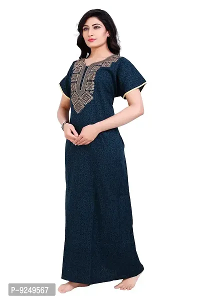 BAILEY SELLS Women's Cotton Solid Above The Knee Night Gown (Group-B_Blue_Free Size)-thumb2