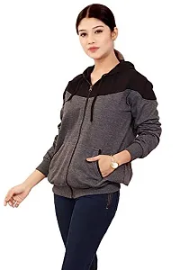 BAILEY SELLS Women's Hosiery Cotton Hooded Hoodie Sweatshirt Winter Jacket Free Size (Black  Grey)-thumb1