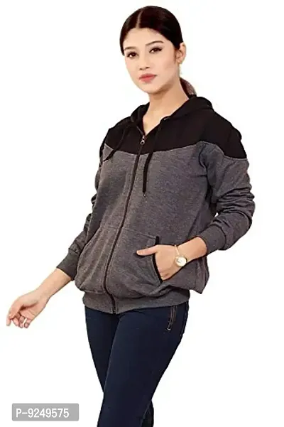 BAILEY SELLS Women's Hosiery Cotton Hooded Hoodie Sweatshirt Winter Jacket Free Size (Black  Grey)-thumb2