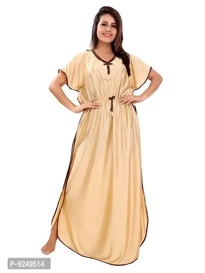 BAILEY SELLS Women's Satin Blend Kaftan /Nighty/Nightdress/Nightgown Cream