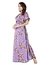 V - VENZA Women's Satin Kaftan Free Size Night Gown Lightweight Sleepwear Soft Knit V-Neck Casual Ladies Loungewear Printed Nightsuit Nightdress Purple-thumb1