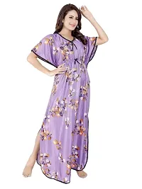 V - VENZA Women's Satin Kaftan Free Size Night Gown Lightweight Sleepwear Soft Knit V-Neck Casual Ladies Loungewear Printed Nightsuit Nightdress Purple-thumb3