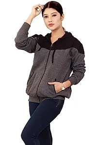 BAILEY SELLS Women's Hosiery Cotton Hooded Hoodie Sweatshirt Winter Jacket Free Size (Black  Grey)-thumb2