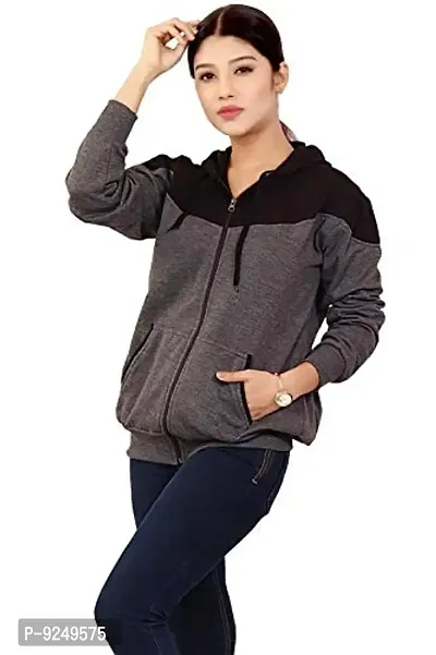 BAILEY SELLS Women's Hosiery Cotton Hooded Hoodie Sweatshirt Winter Jacket Free Size (Black  Grey)-thumb3