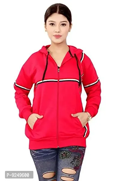 BAILEY SELLS Hosiery Fabric Hoodies Sweatshirt Winter Jacket for Women Pink