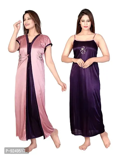 Bailey sells Women's Satin Embroiderd Slip  Robe (BLY0153_Pink  Purple_Free Size)