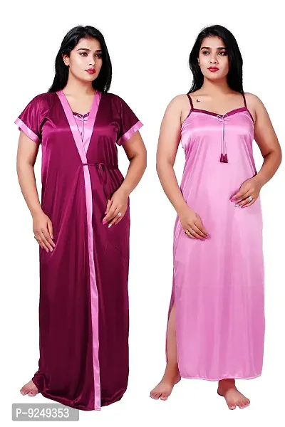 BAILEY SELLS Women's Satin Solid Nighty with Robe