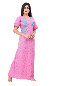 BAILEY SELLS Women's Cotton Embroidered Maxi Nightgown (BAILEY1731_Pink_Free Size)-thumb2