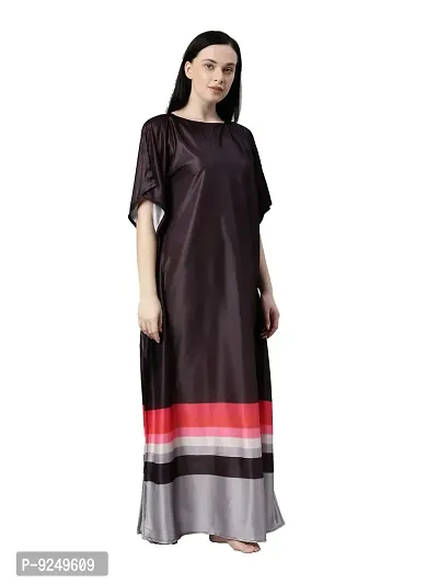 BAILEY SELLS Women's Premium Satin Printed Maxi Length Kaftan Nightdress (BSR0115_Black_Free Size)-thumb4