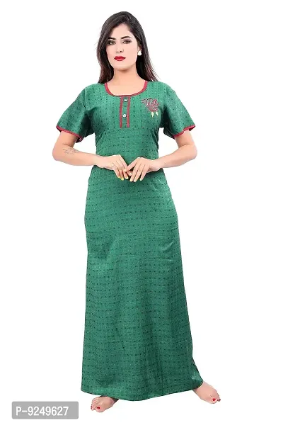 BAILEY SELLS Women's Cotton Embroidered Maxi Nightgown (BAILEY1726_Green_Free Size)-thumb0