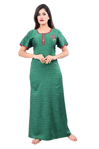 BAILEY SELLS Women's Embroidered Maxi Nightgown (BAILEY1726_Green_Free Size)