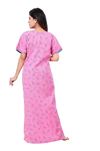 BAILEY SELLS Women's Cotton Embroidered Maxi Nightgown (BAILEY1731_Pink_Free Size)-thumb3