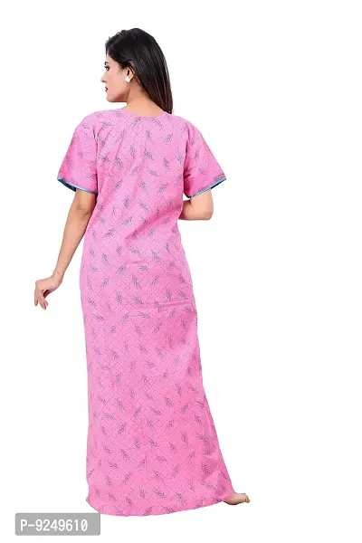 BAILEY SELLS Women's Cotton Embroidered Maxi Nightgown (BAILEY1731_Pink_Free Size)-thumb4