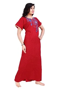 BAILEY SELLS Women's Cotton Embroidered Maxi Nighty Nightgown Free Size (Red)-thumb1
