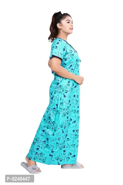 BAILEY SELLS Women's Cotton Printed Maxi Nightgown (BAILEY1520_Sky Blue_Free Size)-thumb2