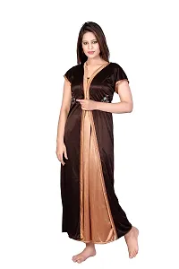 Bailey sells Women's Satin Embroiderd Slip  Robe (BLY0151_Brown  Beige_Free Size)-thumb1
