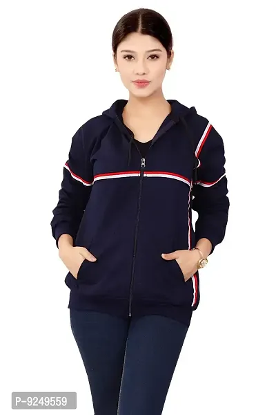 BAILEY SELLS Women's Hosiery Cotton Hooded Hoodie Sweatshirt Winter Jacket Free Size (Navy Blue)