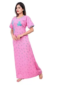 BAILEY SELLS Women's Cotton Embroidered Maxi Nightgown (BAILEY1731_Pink_Free Size)-thumb1