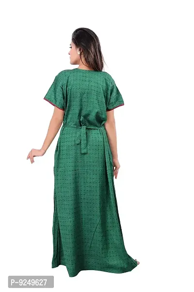 BAILEY SELLS Women's Cotton Embroidered Maxi Nightgown (BAILEY1726_Green_Free Size)-thumb4