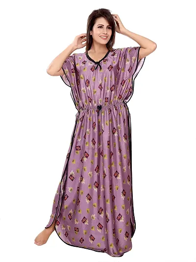 Satin Printed Kaftan Nighty/Night Gown/Night Dress For Women