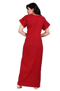 BAILEY SELLS Women's Cotton Embroidered Maxi Nighty Nightgown Free Size (Red)-thumb3