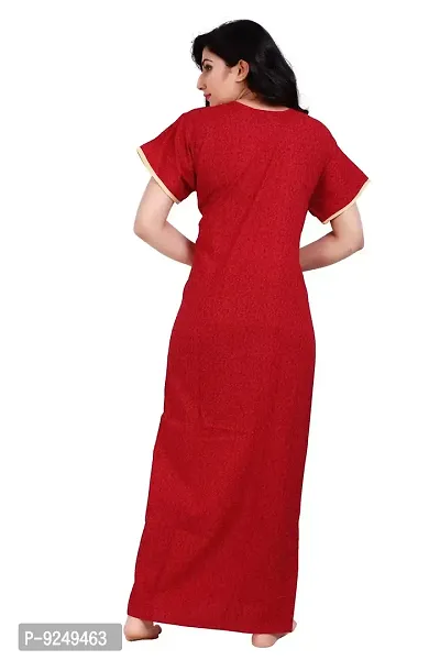 BAILEY SELLS Women's Cotton Embroidered Maxi Nighty Nightgown Free Size (Red)-thumb4